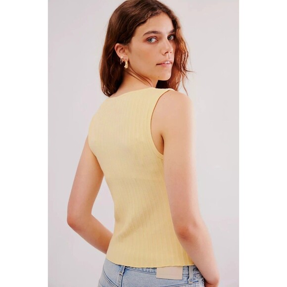 Free People Tilly Vest Blouse Top Knit Ribbed Buttondown Scoop-Neck L NEW 280641 - Picture 5 of 9